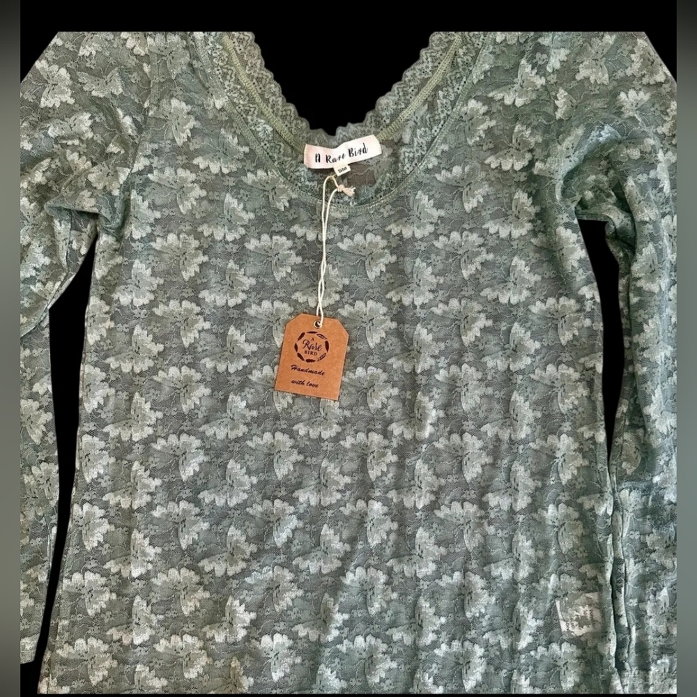 #1445 A Rare Bird Whispered Lace Boho Layering Top (Sage)